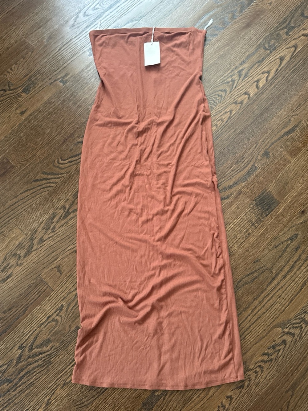 See You Monday Strapless Bodycon Brown Ribbed Midi Dress XL